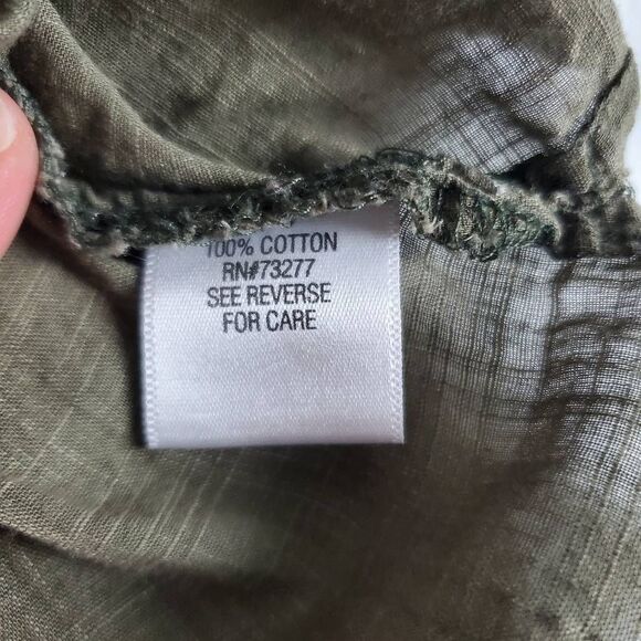 Croft & Barrow Women’s M 100% Cotton Linen Look Olive Green Button Front Top - Picture 6 of 7